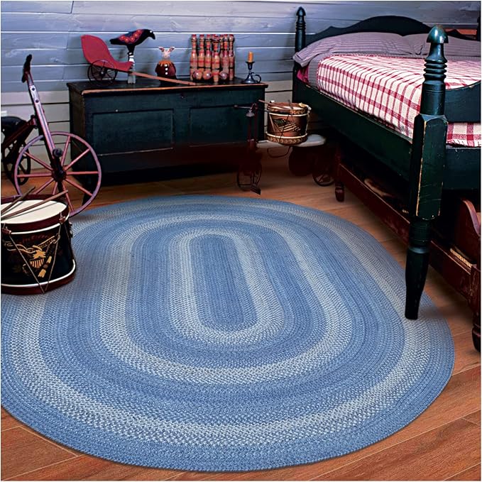 Homespice Denim Jute Blue 8x10' Braided Oval Area Rugs for Living Room, Bedroom and Dining Room. Pet Friendly. Decor Styles- Farmhouse Rug, Rustic, Vintage, Cottage, Primitive, Country, Boho Rug