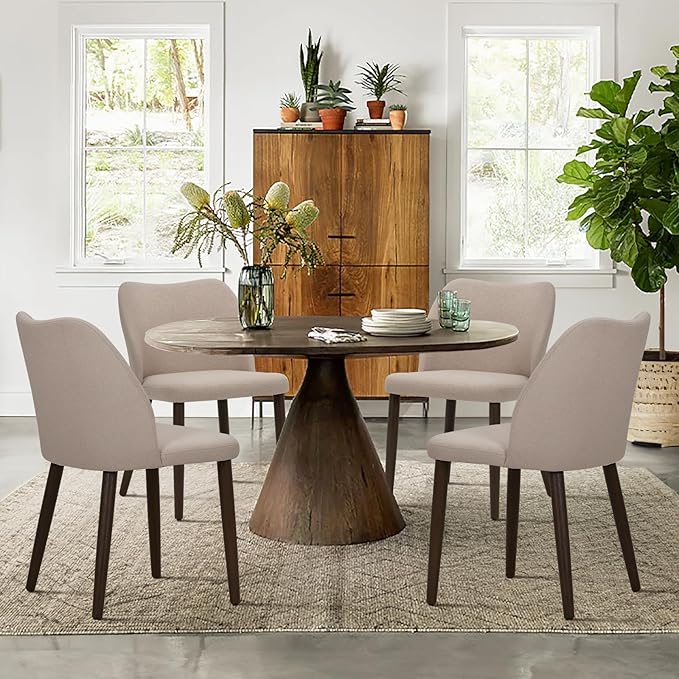 COLAMY Upholstered Dining Chairs Set of 6, Modern Fabric Dining Room Kitchen Side Chair with Padded Seat and Wood Legs for Restaurant/Cafe, Camel