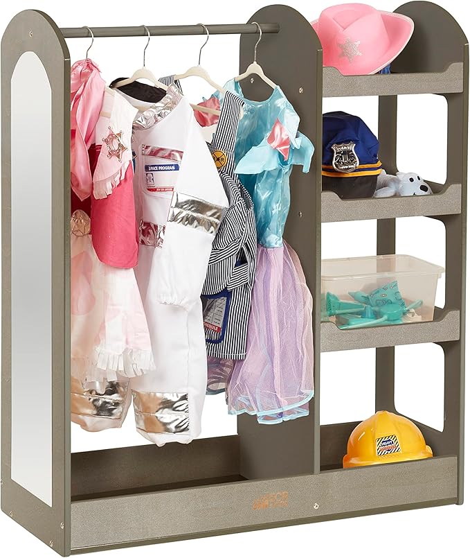 ECR4Kids Dress Up Center with Mirror, Costume Organizer, Grey Wash