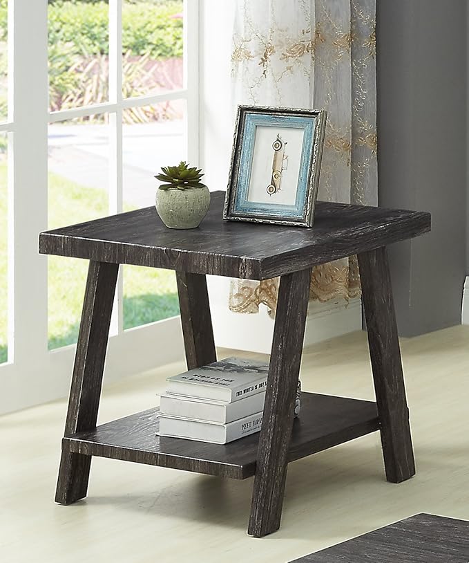 Roundhill Furniture Athens Contemporary 3-Piece Wood Shelf Coffee Table Set, Charcoal