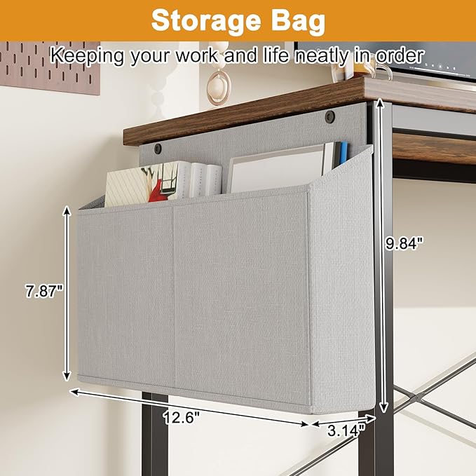 L Shaped Computer Desk with Reversible Shelves, 47 Inch Small Corner Desk with Storage Bag, Gaming Desk Computer Table Study Writing Desk for Home Office Small Space, Rustic Brown