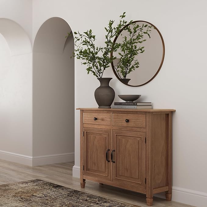 SIMPLIHOME Connaught 40-inch Wide Solid Wood Storage Cabinet in Medium Saddle Brown for Entryway, Living Room, Organizer for Hats, Gloves, Shoes, Keys, Slim Design, Traditional Style