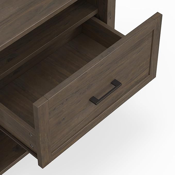 SIMPLIHOME Ela SOLID WOOD 24 Inch Wide Transitional Bedside Table in Smoky Brown, For the Living Room and Bedroom