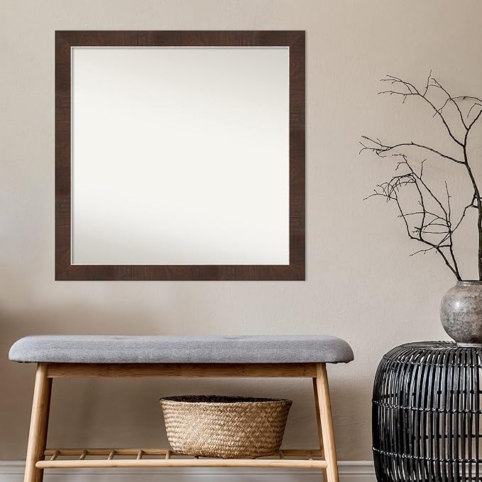 Amanti Art Brown Bathroom Mirror for Over Sink, 29x29 Wildwood Brown Narrow Square Vanity Mirror, Large Country Rustic Frame, Hangs Horizonally and Vertically, Bathroom Wall Decor, Non-Beveled Edge