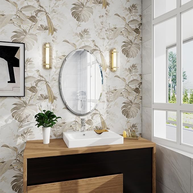 Oval Bathroom Mirror, 22X30 inch Oval Frameless Mirror, Frameless Mirrors for Bathroom,Beveled Bathroom Mirror.