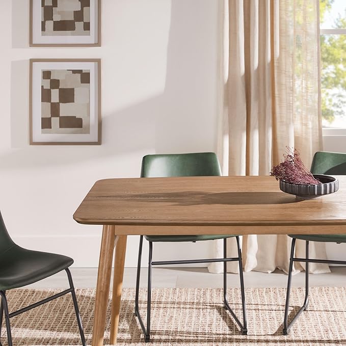 Walker Edison Mid-Century Modern Solid Wood Tapered-Leg Dining Table, 59 Inch, English Ash