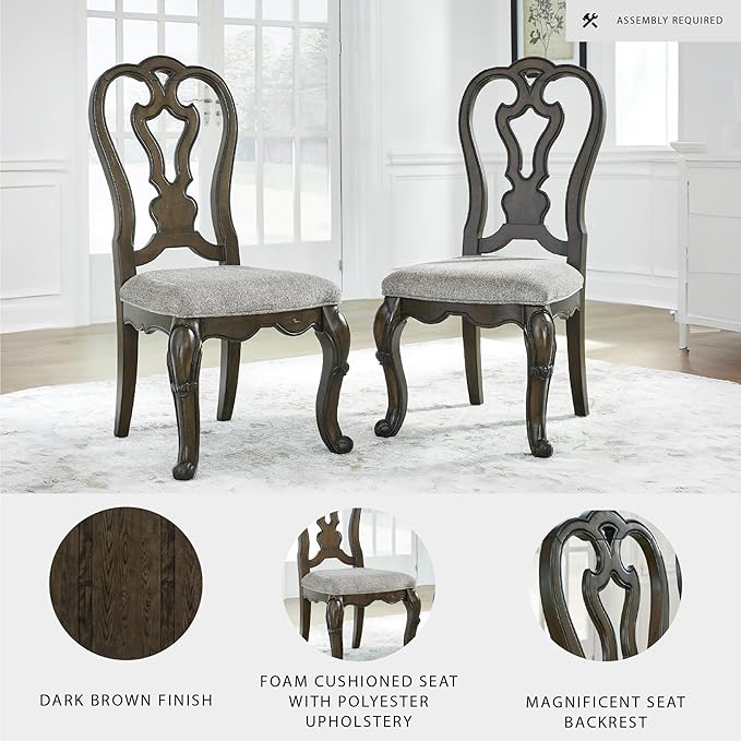 Signature Design by Ashley Maylee Classic Upholstered Armless Dining Chair, Set of 2, Dark Brown