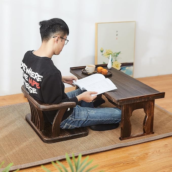 Japanese Floor Table, Small Coffee & Tea Table, Altar for Meditation, Low Table for Sitting on Floor, Wood Bed Tray With Foldable Legs, Laptop Desk