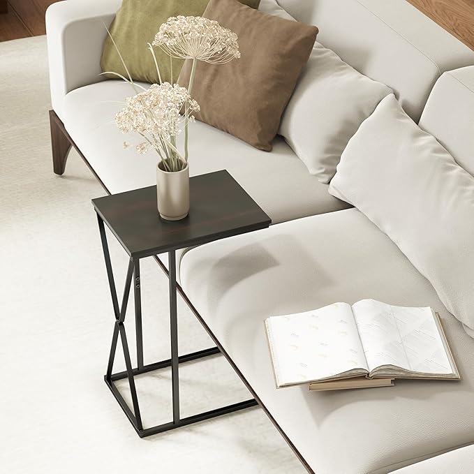 Manora TV Trays Set of 2, C Shaped End Table for Couch, Slide Under Couch Table for Small Space, Living Room or Bedroom, Black