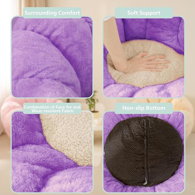 Pumpkin Bean Bag Sofa Chair, Bean Bag Chair with Filler for Teens, Kids, Toddler, Comfy and Lazy Sofa for Dorm, Apartment, Living Room and Bedroom, Violet