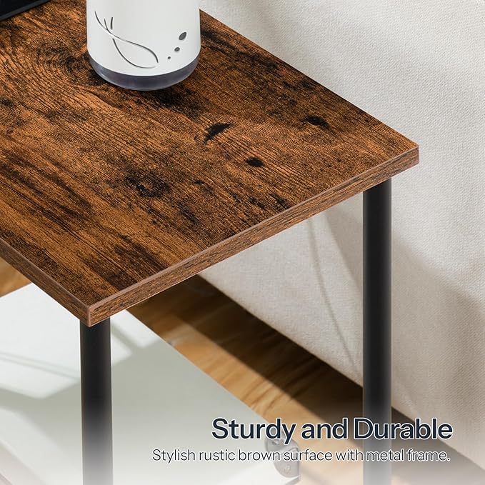 HOOBRO Side Table with Charging Station, End Table with USB Port and Outlet, Nightstand with 2-Layer Storage Shelves for Small Spaces, Living Room, Bedroom, Stable Frame, Rustic Brown BF09UBZ01