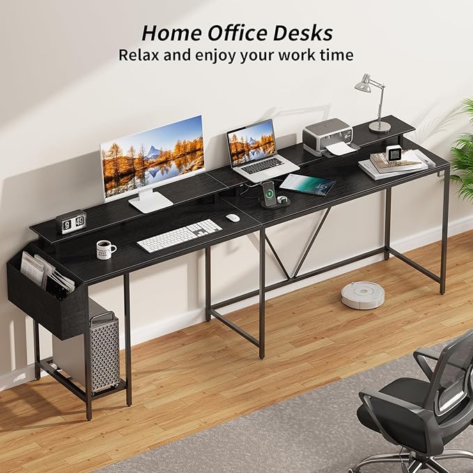 53inch L Shaped Desk,L Shaped Gaming Desk with Power Outlets & LED Lights, Computer Desk with Monitor Stand & Storage Bag, Home Office Desk Corner Desk with Hooks, Easy to Assemble, Black