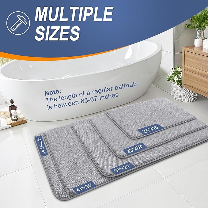 OLANLY Thick Memory Foam Bath Mat Rug 47x17, Extra Soft Absorbent Bathroom Rug, Quick Dry Bath Mats, Non-Slip, Machine Washable Carpet for Bathroom, Tub and Shower, Home Decor Accessories, Grey