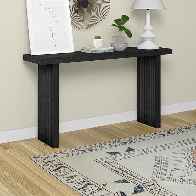 Henn&Hart 55'' Wooden Rectangular Fluted Console Table Entryway Table, Sofa Table for Entryway, Living Room, Couch, Hallway, or Office, Black Grain