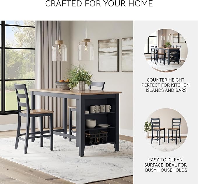 Signature Design by Ashley Gesthaven Solid Wood Frame Counter Height Barstool, Set of 2, Slate Blue/Natural