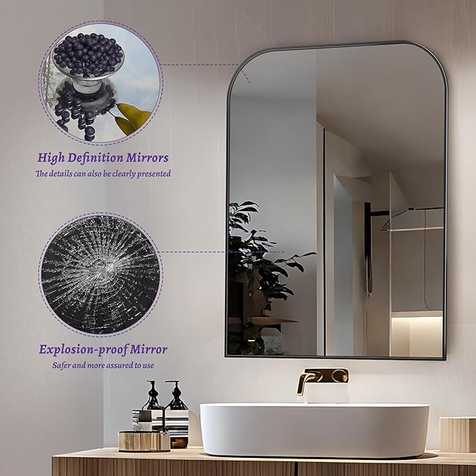 Bathroom Mirror, Wall Mirrors, Black Metal Framed Wall-Mounted Mirrors, Bathroom Vanity Mirror for Over Sink, Living Room, Bedroom, Entryway, 24x32 Inch, Black