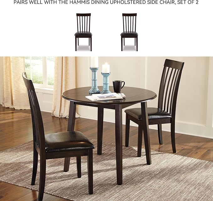 Signature Design by Ashley Hammis Round Dining Room Drop Leaf Table, Dark Brown