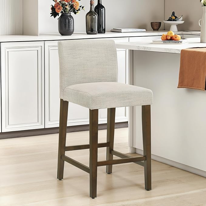 CHITA Counter Height Bar Stools Set of 2, 27" H Seat Height Upholstered Barstools, Fabric in Ivory