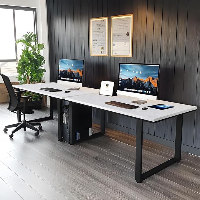 Kaboon Universal Tabletop 55"x23.62", Solid One-Piece Melamine Table Top, Double Desk L-Desk DIY, Home and Office Countertop, White Rock