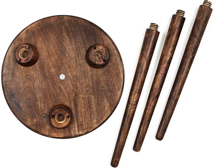 Wooden Table with 3 Legs Pillar,Carving End Tables,Round Coffee Table for Livingroom,Entryway Table,Living Room Side Table for Magazines,Books and Plants - 18"x22" - Burnt
