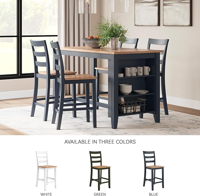 Signature Design by Ashley Gesthaven Solid Wood Frame Counter Height Barstool, Set of 2, Slate Blue/Natural
