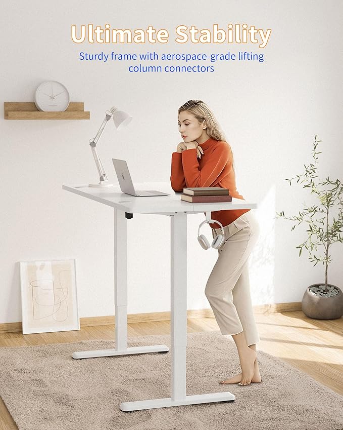 YIHAYO Electric Standing Desk, 48 x 24 Inches Stand Up Desk with Splice Board, Adjustable Height Desk, Computer Desk for Home Office, White Frame/White Top