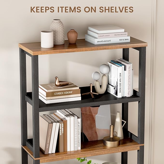 Vlsrka 5 Tier Wooden Bookshelf with Lights, 65" Tall Open Bookcase Storage Rack, Modern Bookshelf with Storage, Free Standing Display Book Shelves for Living Room, Home Office, Black