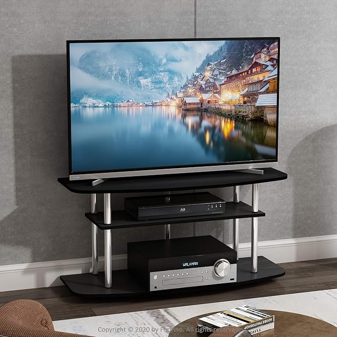 Furinno Frans Turn-N-Tube TV Stand for TV Size up to 43 Inch, 3-Tier, Black Oak