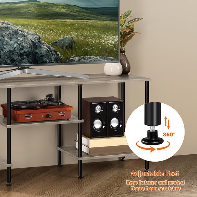 50 Inch TV Stand for Bedroom Rustic Grey Entertainment Center with Storage 3 Tier TV Consoles for Living Room TV Console Table Media Cabinet with Open Storage Shelves for 50 43 40 32 Inch TV