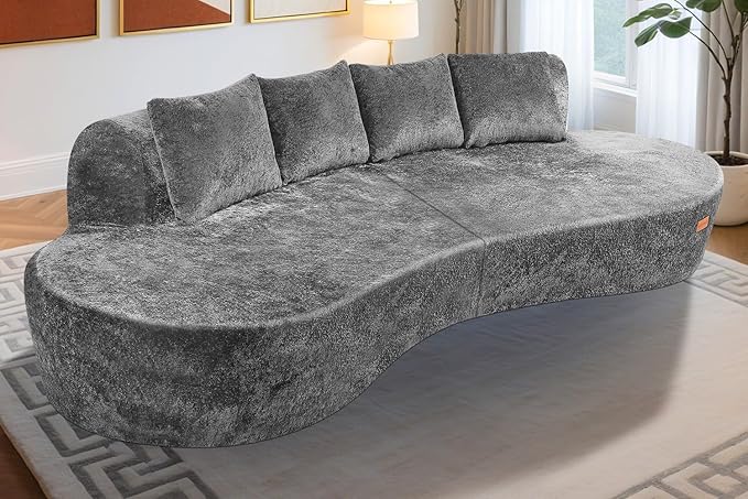Homguava 104'' Modular Sectional Sofa,Curved Modern Sofa with Memory Foam,Deep Seat Cloud Couch with 4 Pillows,Upholstered Oversized Couches for Living Room Apartment Office,No Assembly Required,Grey
