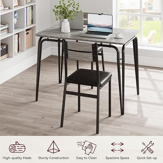 5 Piece Dining Table Set for 4, Compact Square Table Chairs, Sturdy MDF Top, Metal Frame, Space-Saving Breakfast Set for Kitchen, Apartment, Office, Easy Assembly Wipe-Clean