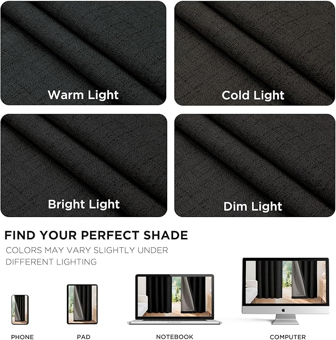 Joydeco 100% Blackout Curtains for Bedroom - Natural Linen Curtains 37" W x 84" L, Thermal Insulated 2 Panels Black Light Blocking Drapes, Rod Pocket & Back Tabs