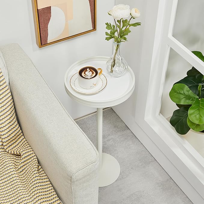 Round Drink Table,Pedestal Tables,Small Round Side Table for Small Spaces,Martini Table for Living Room, Bedroom, Bathroom,Balcony (White)