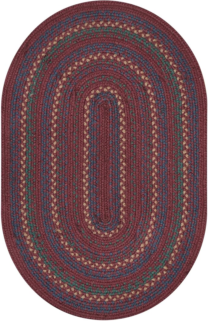Jamestown Burgundy Braided Oval Rug, Jute, 4x6' - Rustic Cabin Decor for Entryway, Bedroom, Everywhere