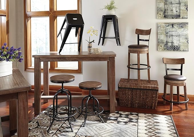 Signature Design by Ashley Pinnadel 24.25" Modern Farmhouse Swivel Counter Height Barstool, Light Brown