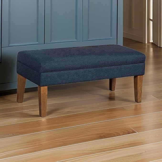 Homepop Home Decor | Upholstered Decorative Storage Ottoman Bench | Ottoman Bench with Storage for Living Room & Bedroom | Decorative Home Furniture, Navy Large