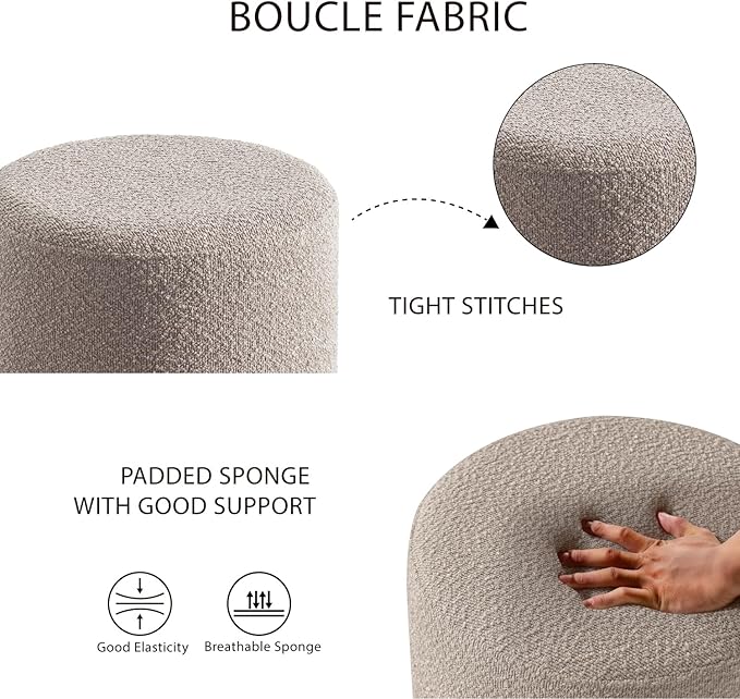 Get Set Style Modern Round Ottoman with Soft Padded Seat, Vanity Stool for Makeup, Upholstered Footrest Stool Ottoman Foot Stool for Living Room, Bedroom，White