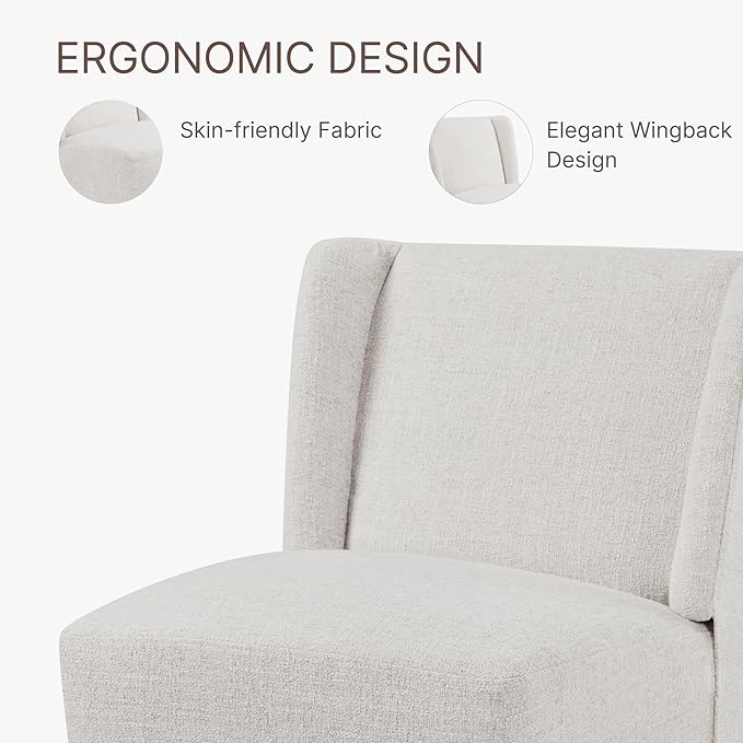 Upholstered Dining Chair with Casters Wingback Modern Side Armless Deskchair with Rollers for Diningroom Bedroom Livingroom Reading Room,Linen,1 Box