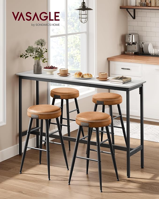VASAGLE Bar Table, Narrow Long Kitchen Dining Table, Sturdy Metal Frame, Industrial, 15.7 x 55.1 x 35.4 Inches, Rustic White and Ink Black ULBT140B73