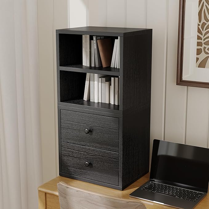 FUSUNBAO DIY Cube Storage Organizer Stackable Cubes for Home Books Clothes Toy -Modular Cubby Storage System-Office Cubical-Bookcase Closet (Black, 1 Layer Cube)
