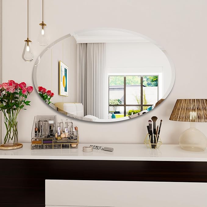 Oval Bathroom Mirror, 22X30 inch Oval Frameless Mirror, Frameless Mirrors for Bathroom,Beveled Bathroom Mirror.