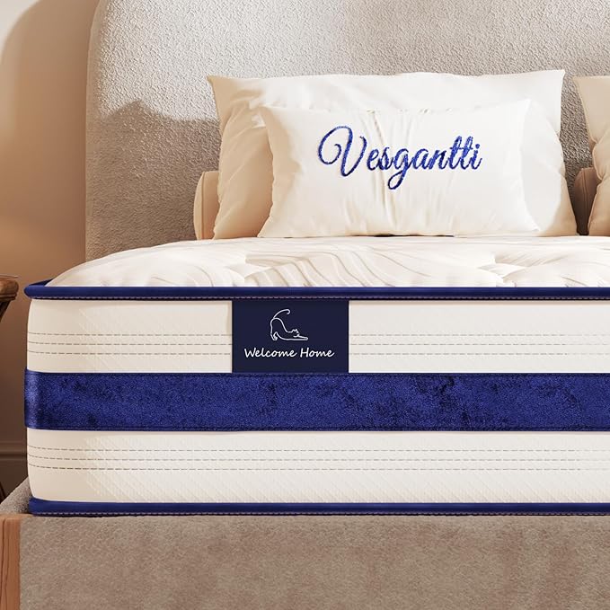 Vesgantti Full Size Mattress,12 Inch Hybrid Innerspring Mattress in a Box with Memory Foam,Support & Pressure Relief,Medium Firm Feel for Aults(Full Size)