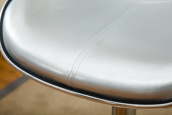 Roundhill Furniture Masaccio Cushioned Leatherette Upholstery Airlift Adjustable Swivel Barstool with Chrome Base, Set of 2, Silver
