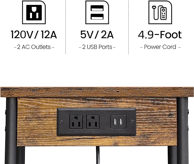 TUTOTAK Night Stand with Charging Station, Set of 2, End Table, Side Table with USB, 21.8”H Nightstand with Storage Shelf, Sofa Couch Table TB01BB029 (2 pcs)