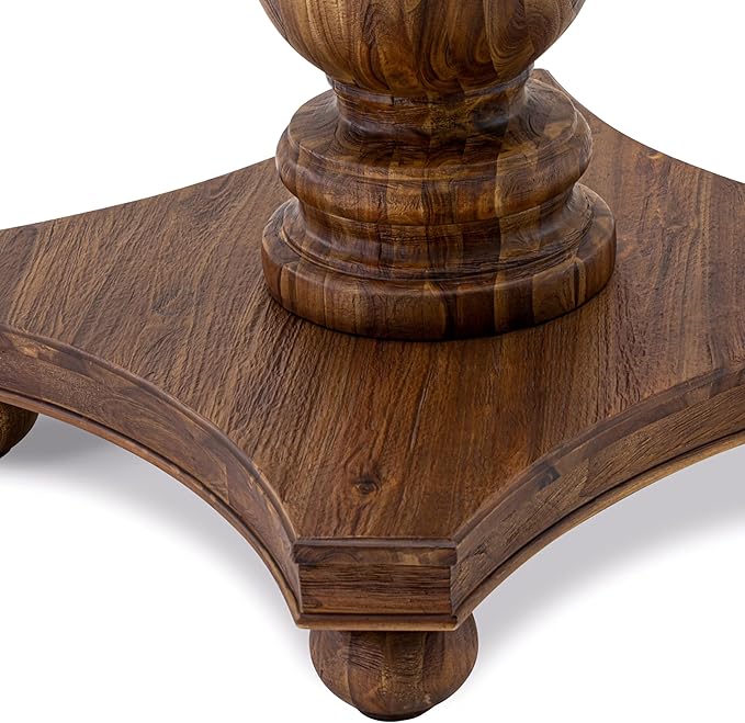 F2MZ7-50N-04 7-Pc Wooden Dining Set Includes a Pedestal Table and 6 Light Tan Polyester Parson Chairs with Padded Back - Antique Walnut