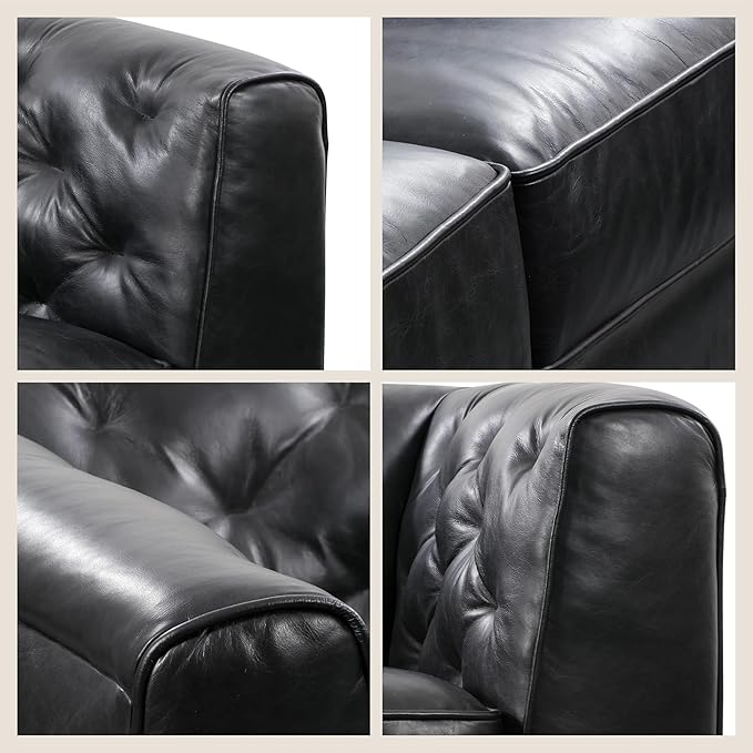 Poly & Bark Essex Leather Couch - 89-Inch Sofa with Tufted Back - Full-Grain Leather Sofa for Living Room with Feather-Down Topper - Living Room Couch - Vintage Italian Leather in Onyx Black
