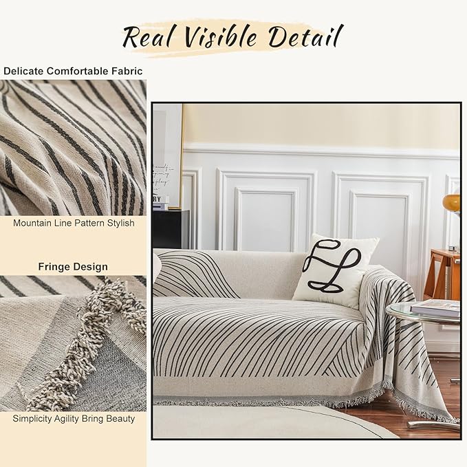 STACYPIK Stylish Striped Sofa Cover for Dogs, Non-Slip Boho Couch Cover for Sectional, Pet-Friendly Furniture Covers for 2 Cushion Couch, Abstract Jacquard Loveaseat Cover Sofa Throw Blanket-71x118IN