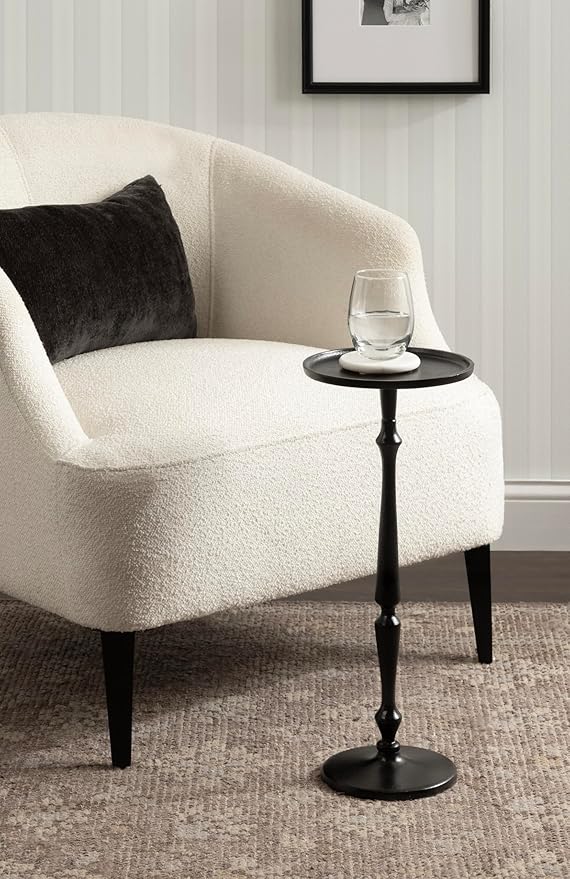 Kate and Laurel Carling Traditional Metal Round Drink Table, 9 x 9 x 22, Black, Vintage Cast Aluminum Accent Table with Unique Spindle Design for Use as Indoor Plant Stand or Living Room Decor Piece