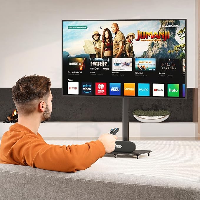 Tall Floor TV Stand for 32-75" TV Portable Rolling TV Cart with Wheels Height Adjustable with Wood Base, Holds up to 88 lbs, Max VESA 600x400mm TS005HB