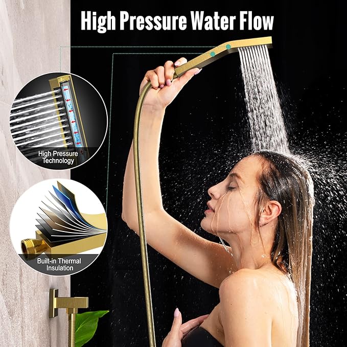 SR SUN RISE Shower System - Shower Faucet Set with 8 Inch Rain Shower Head and Handheld Shower - High Pressure Rain Shower System - All Metal Shower Faucet Trim Repair Kits - Brushed Gold